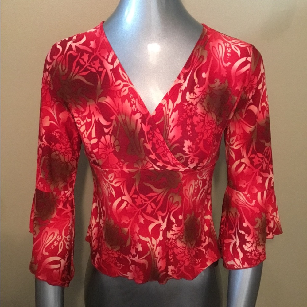 Vintage Obe floral cropped v-neck blouse top